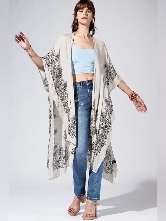 Tops - Botanical Border Boho Paisley and Damask Print Kimono